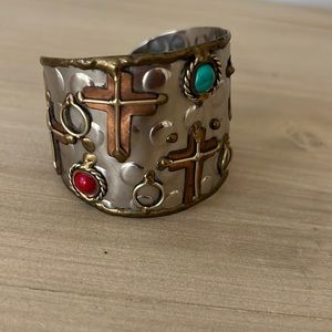 Cross mixed metal cuff bracelet